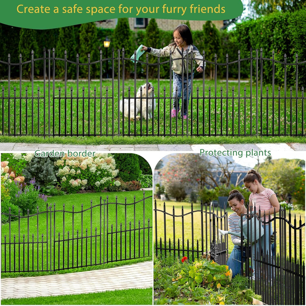 10 Panels No Dig Decorative Garden Fence, 32in(H)×22ft(L) Heavy-Duty Rustproo...