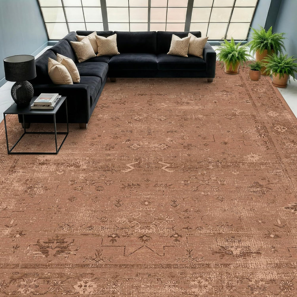 TALANOVA Terracotta 9x12 Washable Area Rugs for Large Living Room, Non-Slip L...