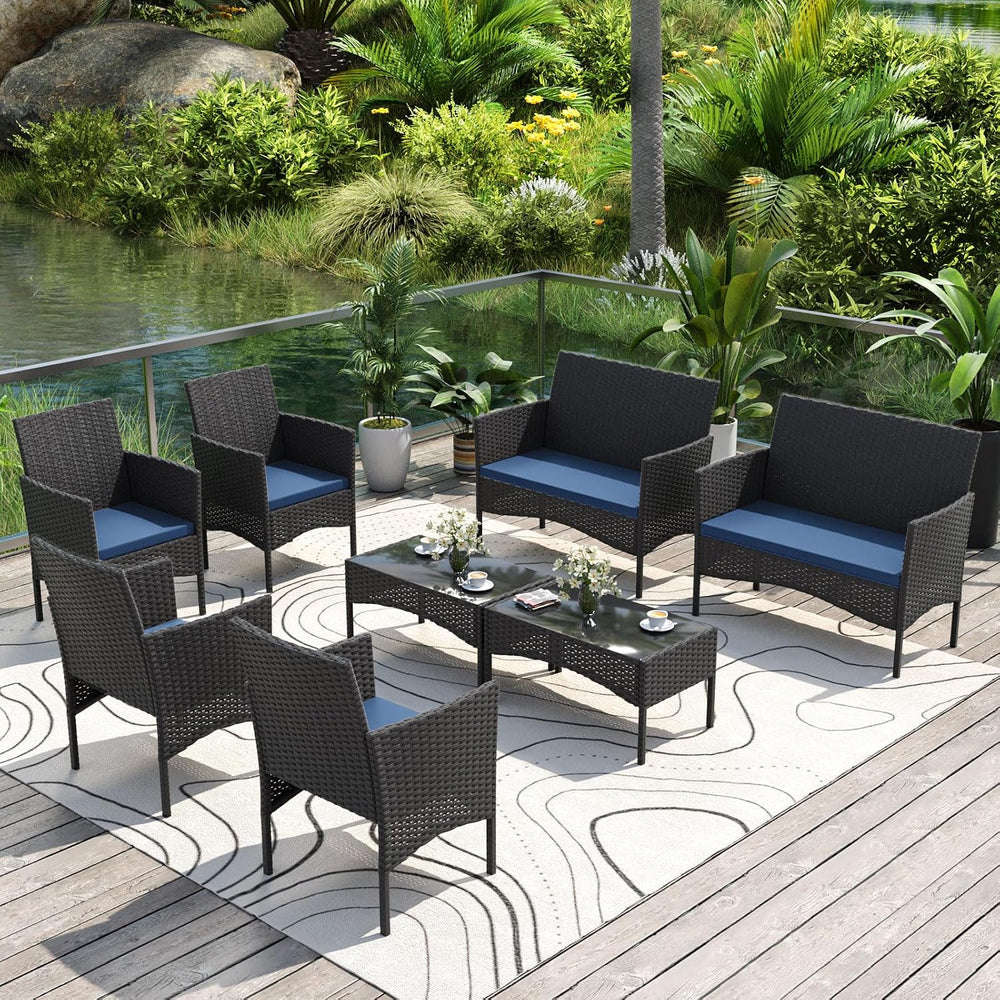 Gotland 8 Pieces Patio Furniture Set, Wicker Outdoor Furniture with 4 Chairs ...