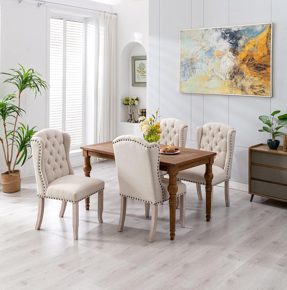 DUOMAY Modern Tufted Dining Chairs Set of 6, Linen Upholstered Dining Room Ch...