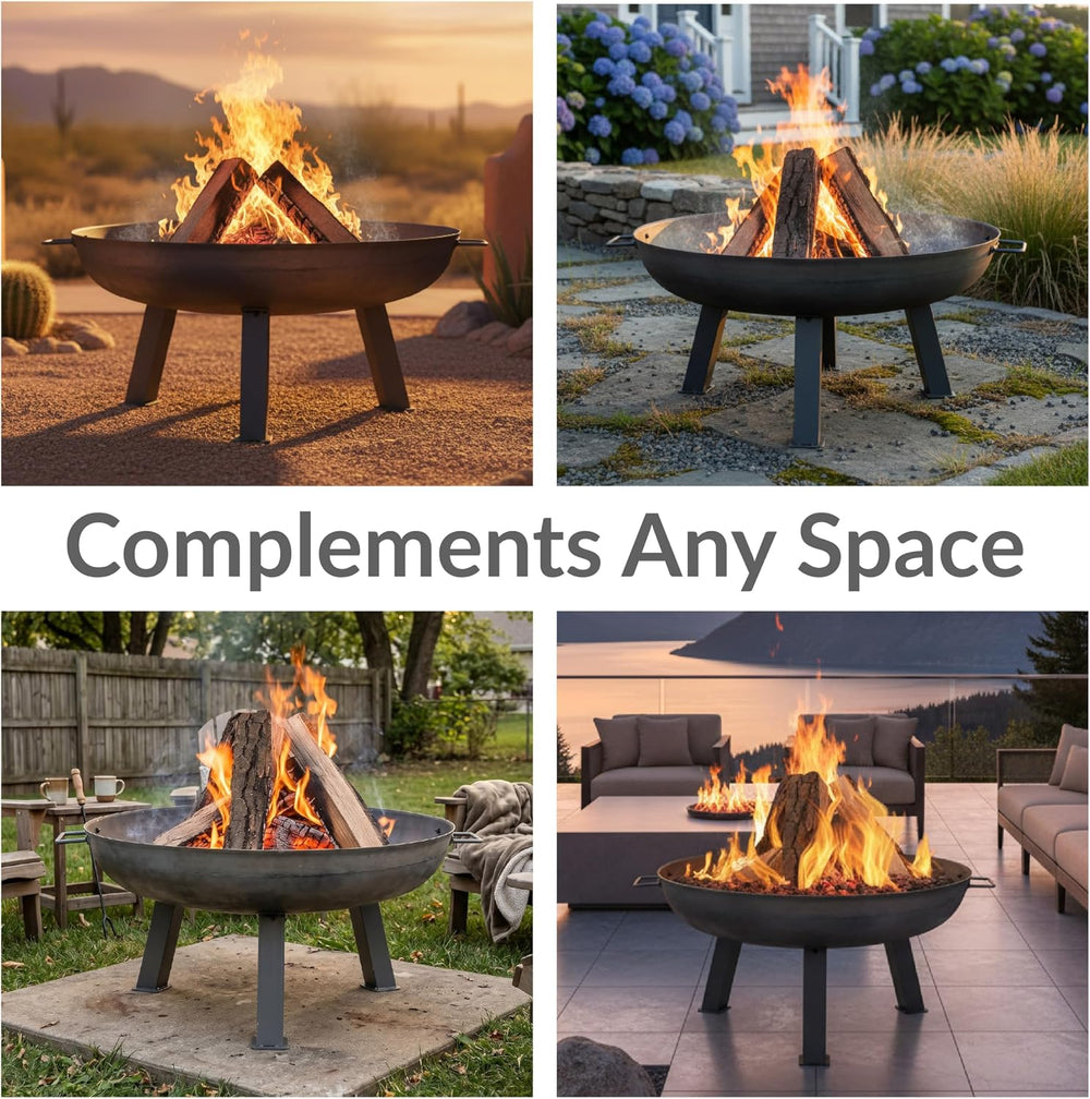 Sunnydaze 30" Heavy-Duty Cast Iron Fire Pit Bowl for Outside, Wood-Burning