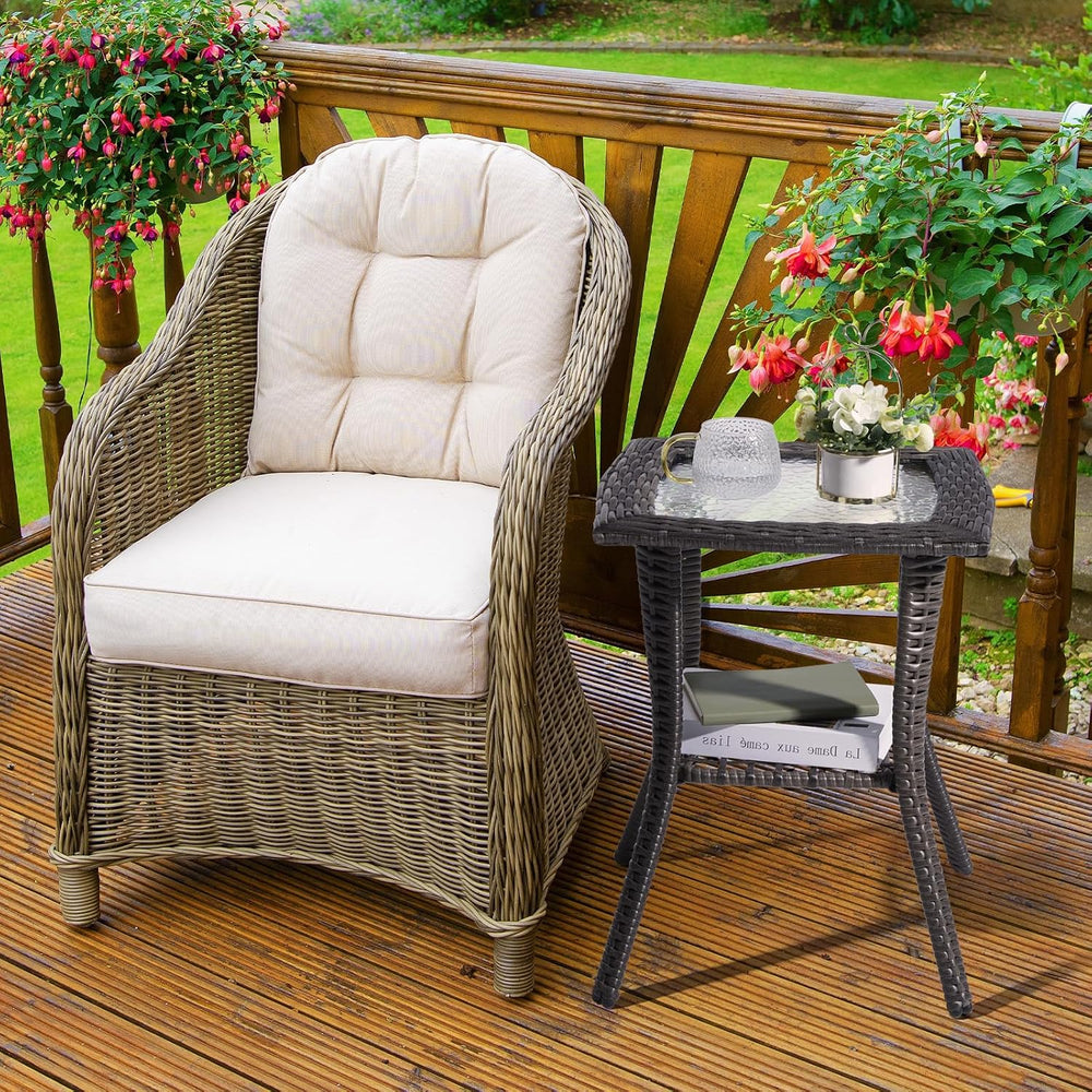 18" Patio Rattan Wicker Side Tables,Outdoor Square Wicker End Table,Wate...
