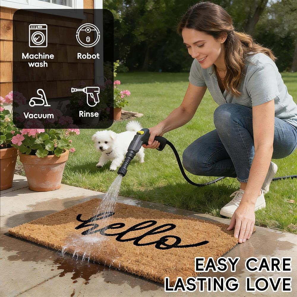 2 Pcs Welcome Door Mat Set, Layered Hello Coir Doormat with Black and White B...