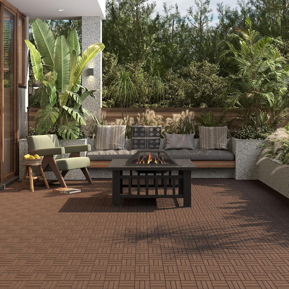 Yaheetech 108PCS Acacia Wood Deck Tiles Interlocking Patio Flooring,Brown