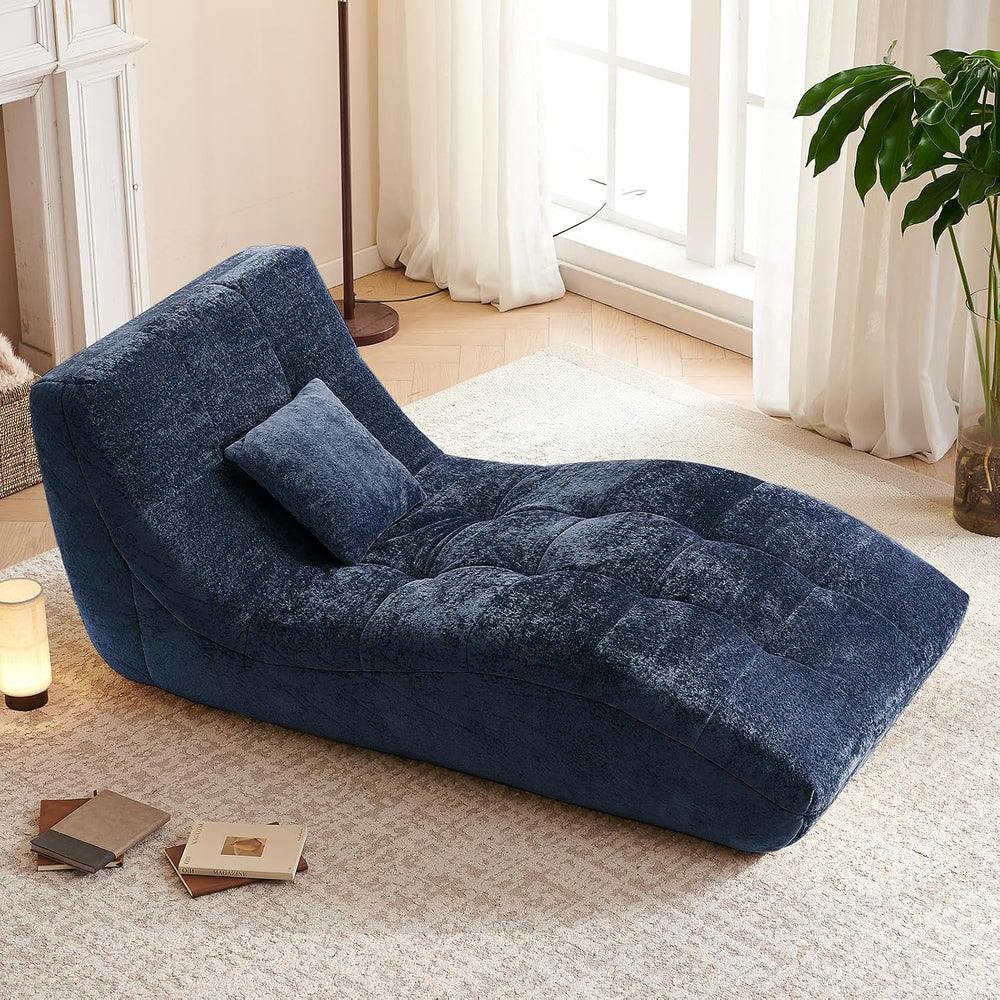 Chaise Lounge Chair with Curved Back, Modern Upholstered Recliner Sofa, Tufte...