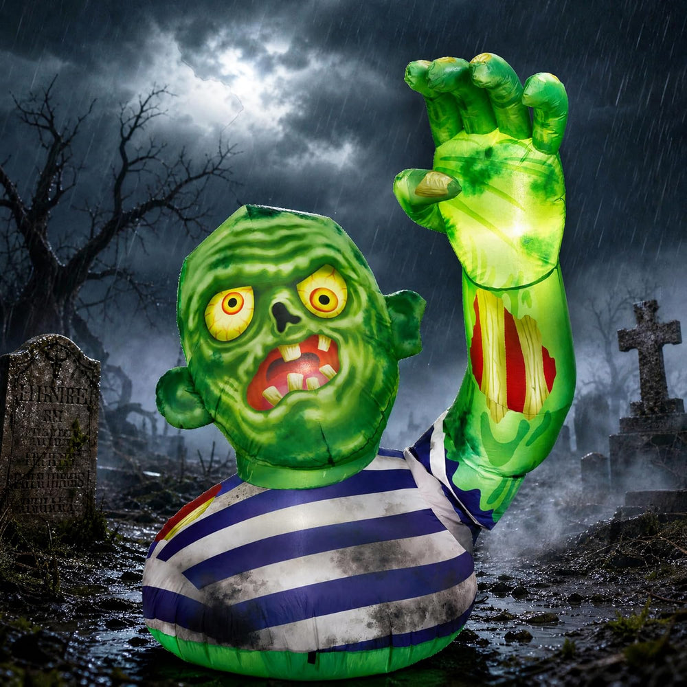 JOYIN 5.5FT Halloween Inflatable Zombie Decoration with Waving Raised Hand &a...