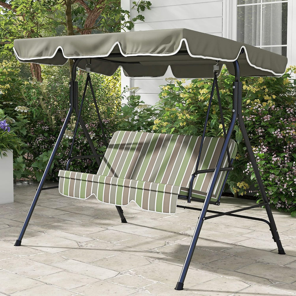 Outsunny 3-Person Porch Swing w/Stand Adjustable Tilt Canopy, Beige/Green