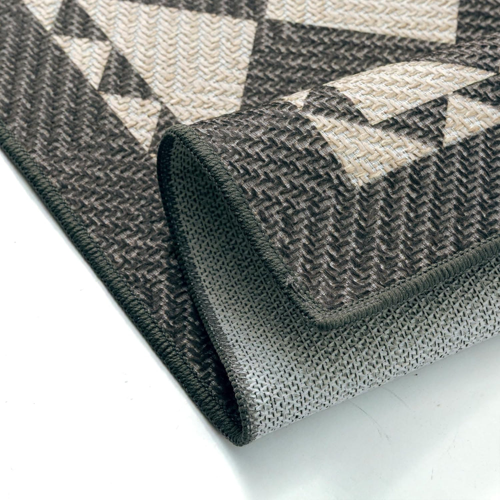 HUGEAR 5x8 Black Beige Checkered Linen Look Indoor Outdoor Rug for Patio