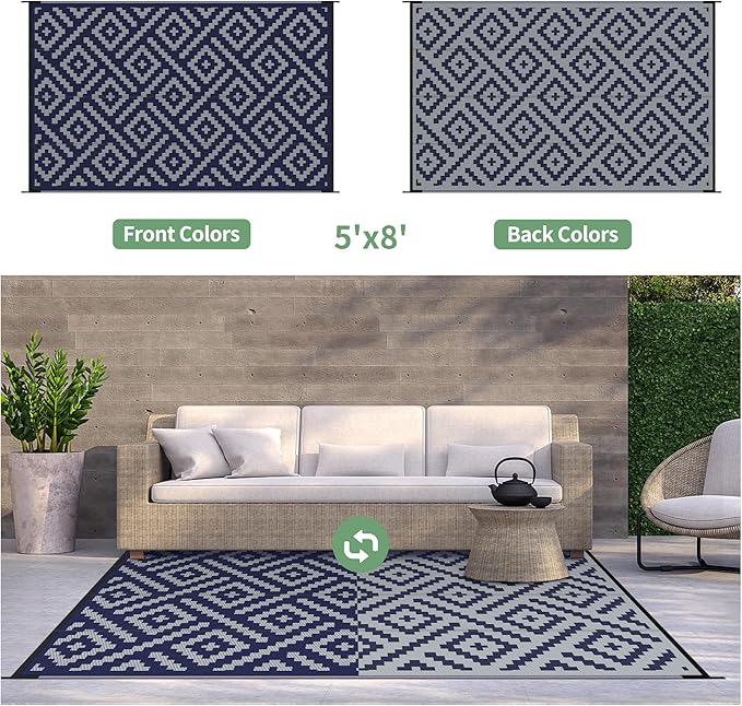 GENIMO Outdoor Rug for Patio Clearance, 5'x8' Waterproof Camping Mat,...