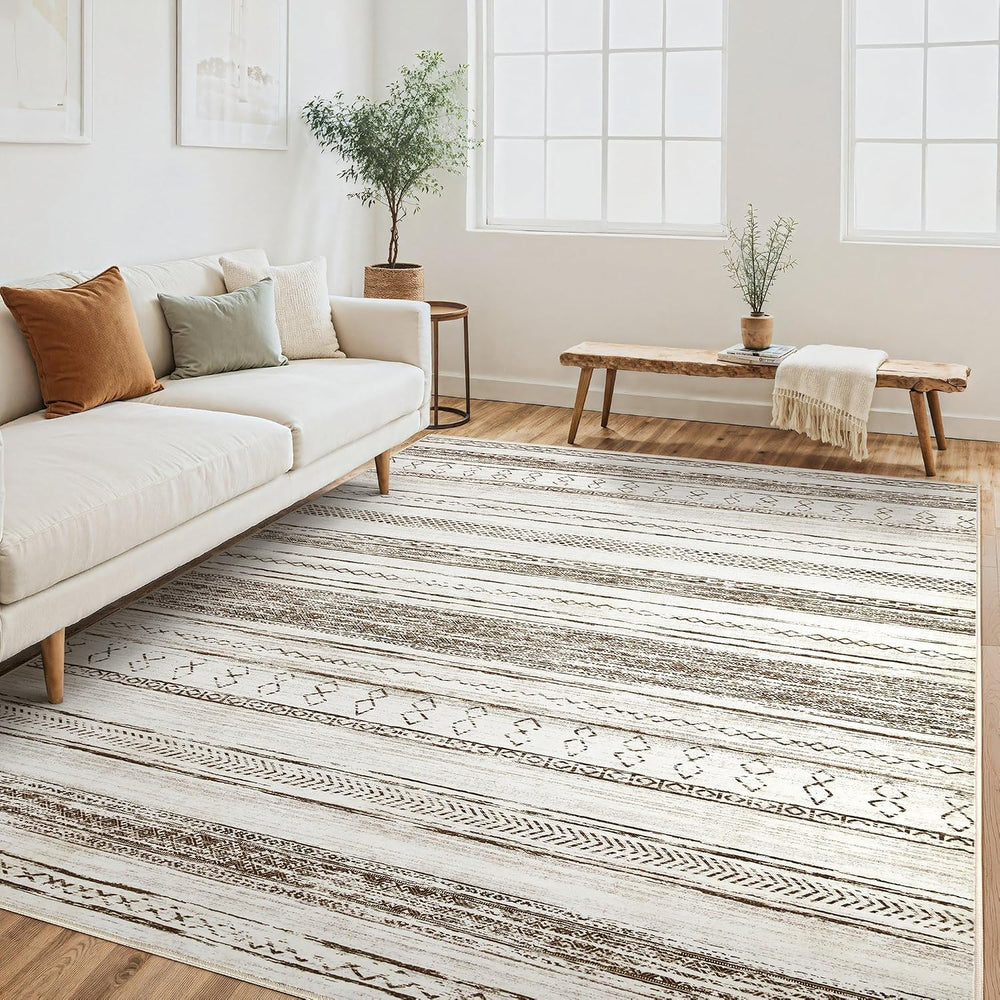 Tortania Area Rug Living Room Rugs - 6x9 Washable Large Soft Neutral Boho Mor...