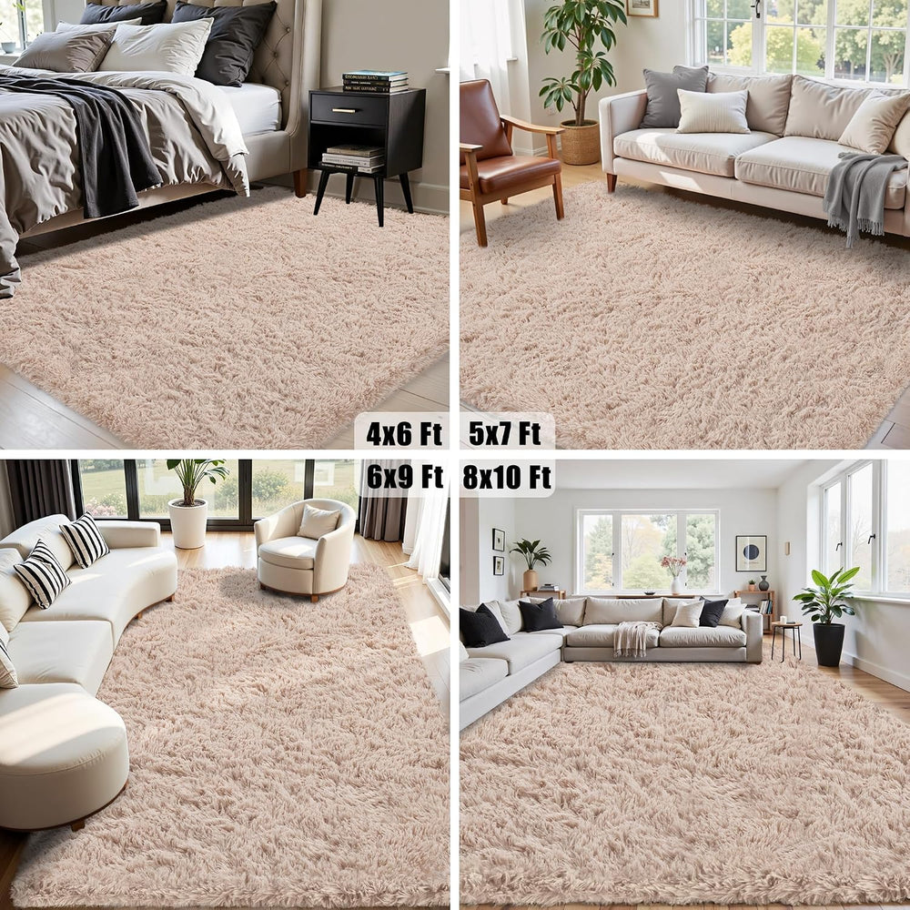 8x10 Area Rug for Living Room,Beige Fluffy Shag Non-Slip Bedroom Rugs