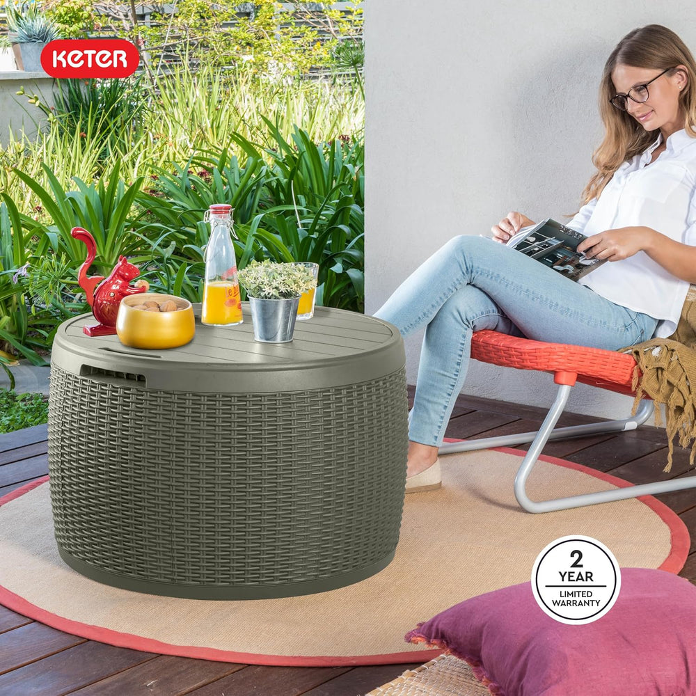 Keter Circa 37 Gallon Resin Deck Box Stool, All-Weather Outdoor Storage Seat ...
