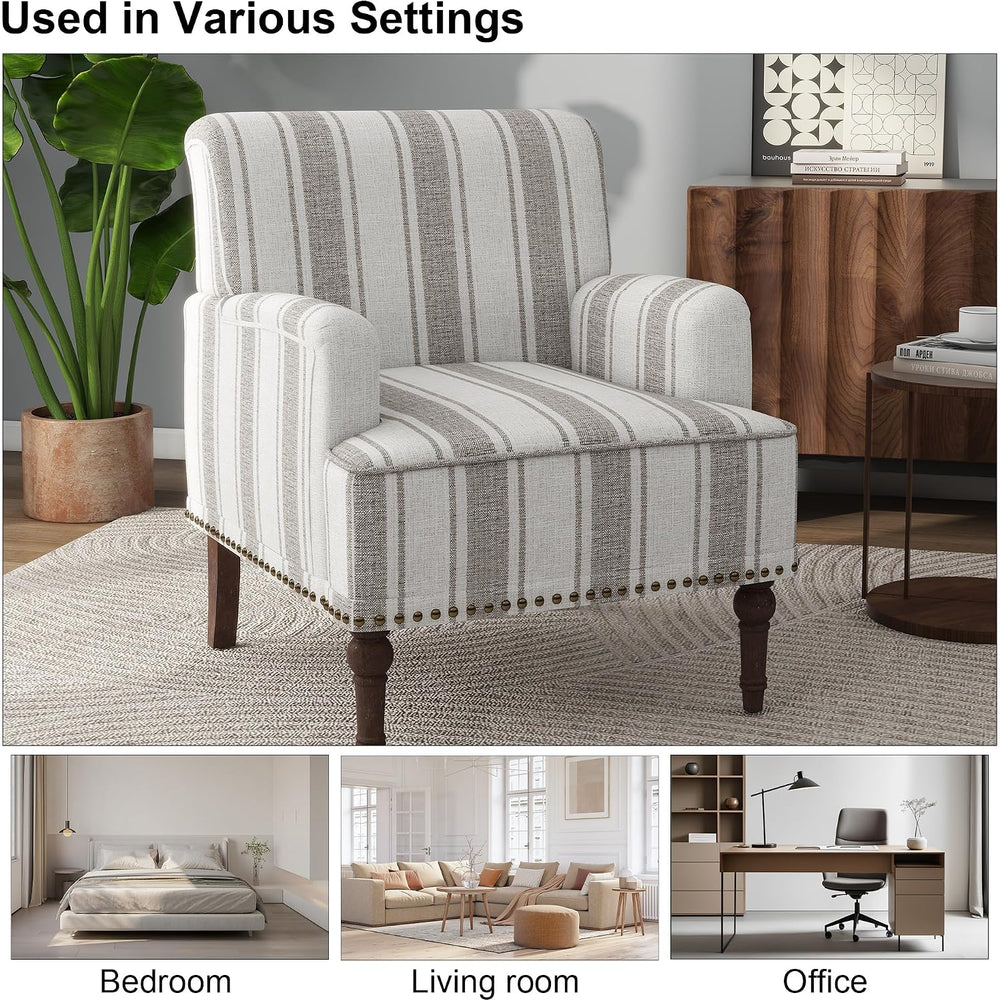 Mid-Century Modern Accent Chair, Brown Stripe, Set of 1