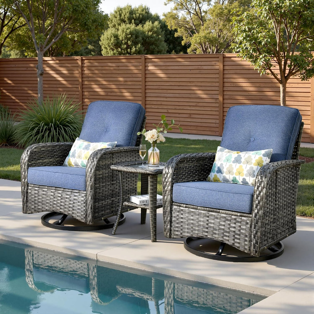 3-Piece Patio Furniture Set, Outdoor Wicker Furniture with Coffee Table, High...