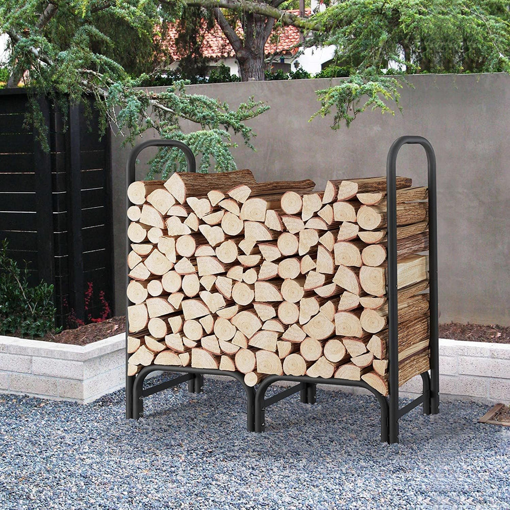 4ft Firewood Rack Heavy Duty Indoor Outdoor Firewood Storage Log Rack with Co...