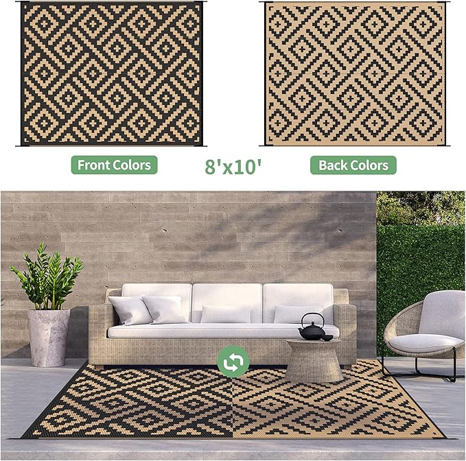 GENIMO Outdoor Rugs 8x10 Waterproof, Reversible Mats, Area Plastic Straw Rug,...