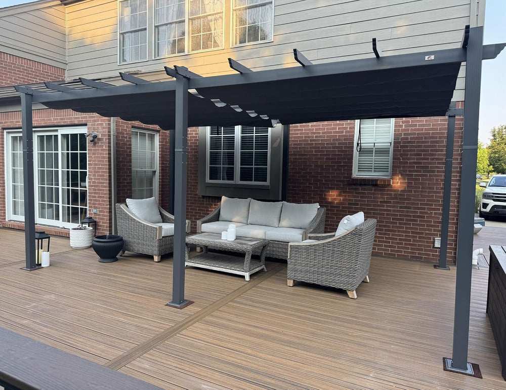 PURPLE LEAF Outdoor Pergola 12' X 18' Retractable Canopy Aluminum, Gray
