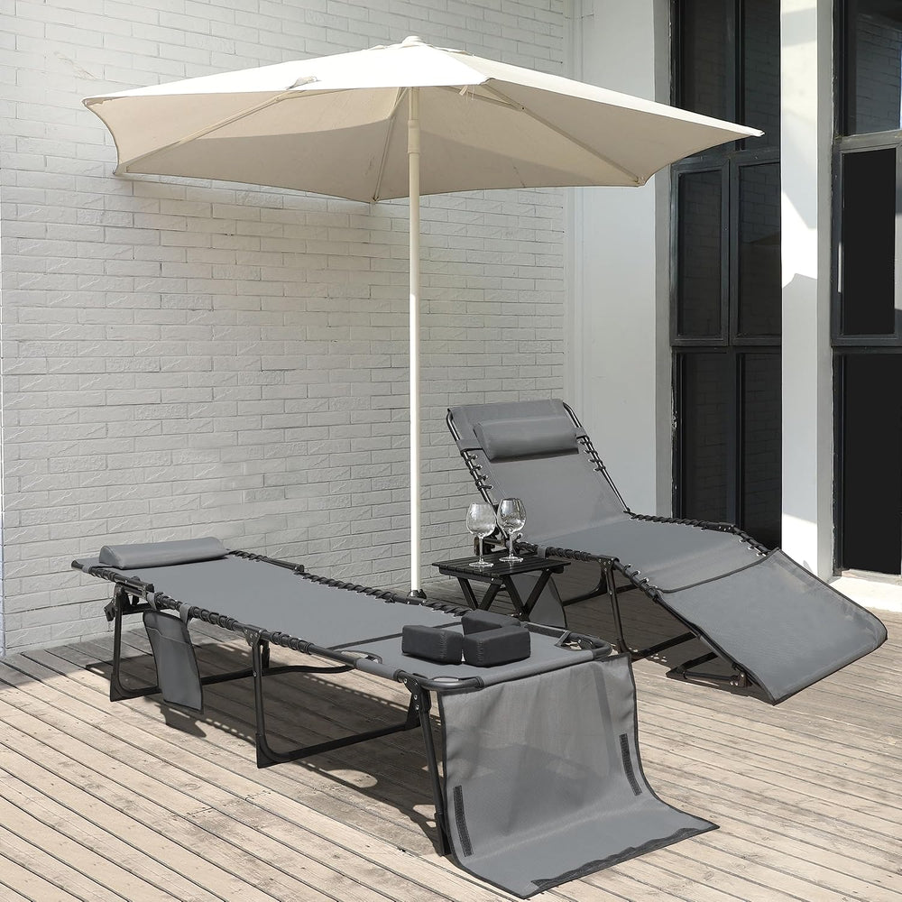 MUPATER Patio Chaise Lounge Chair for Outdoor with Face Hole, 4-Fold Adjustab...