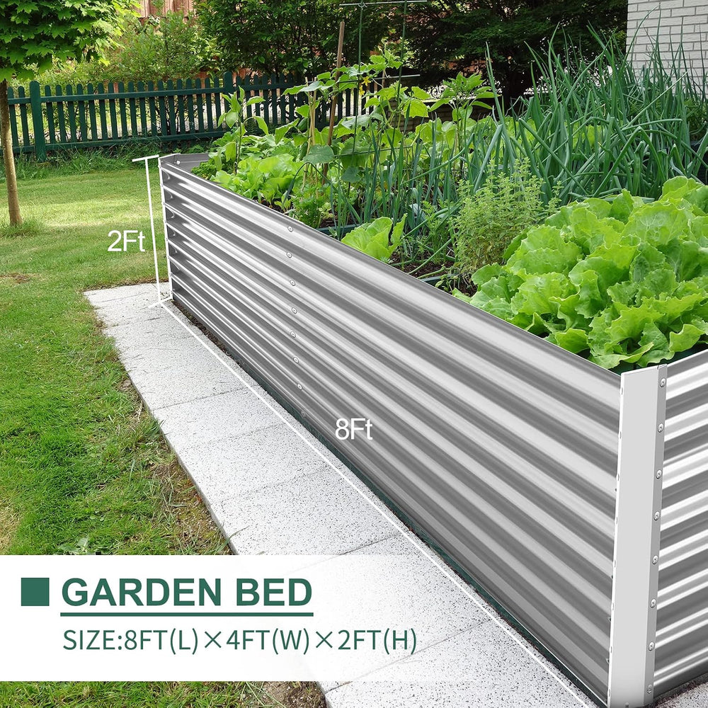 Land Guard 8×4×2 ft Galvanized Raised Garden Bed Kit, Galvanized Planter Rais...