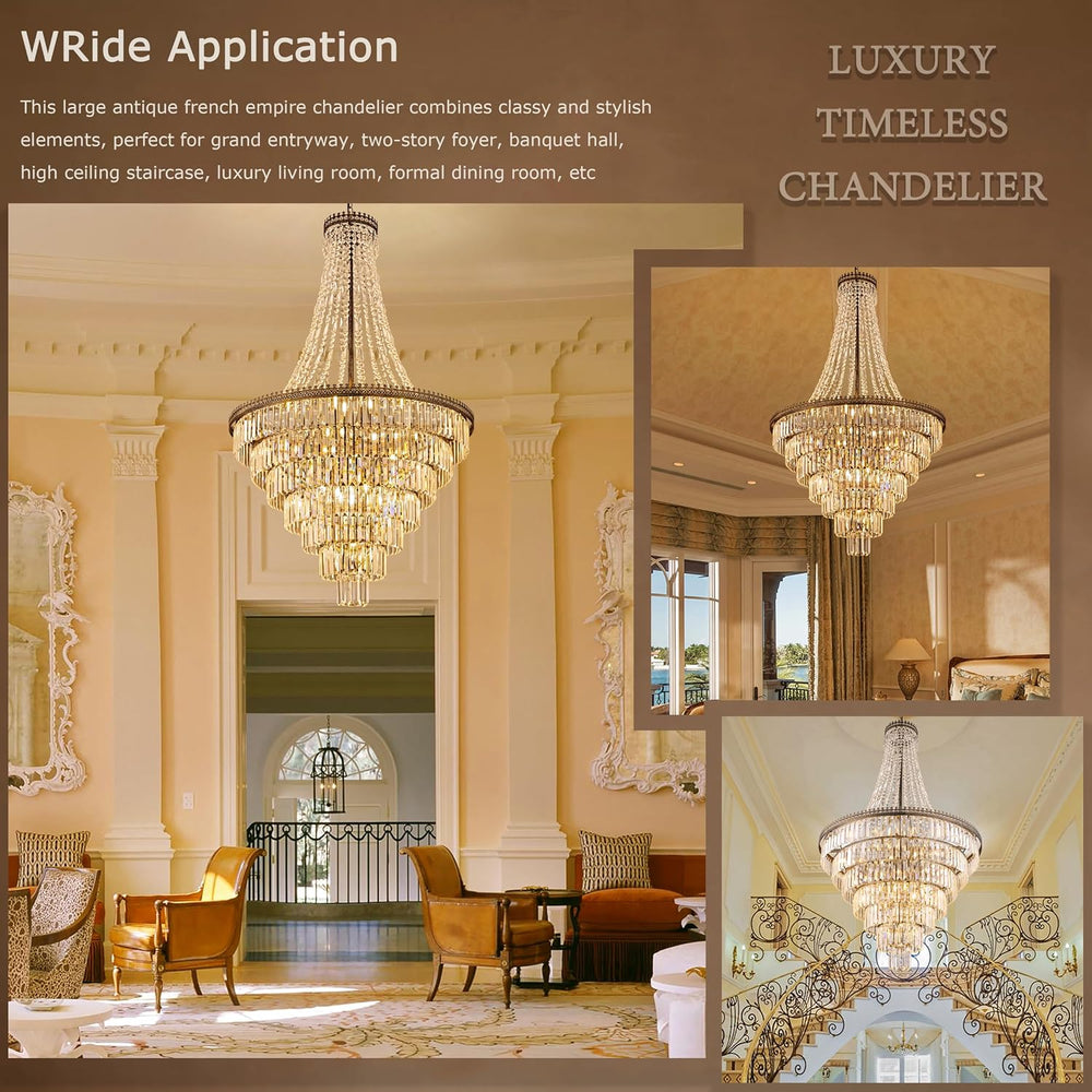 TOCHIC French Empire Crystal Chandelier 34" W Large High Ceiling Chandelier