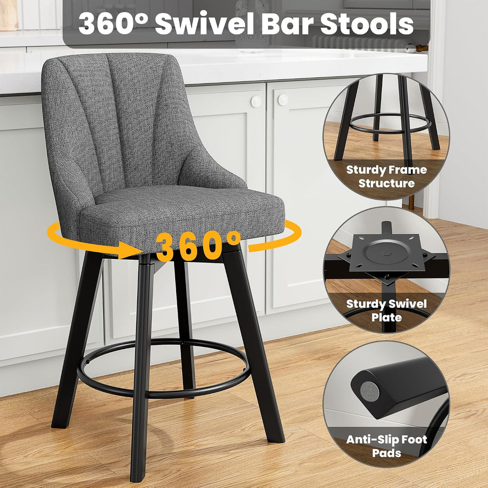 YaFiti 24" Swivel Counter Height Bar Stools Set of 8, Dark Gray