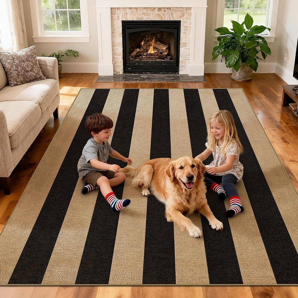 Washable 5x7 Modern Striped Easy Jute Indoor Outdoor Rug for Living Room