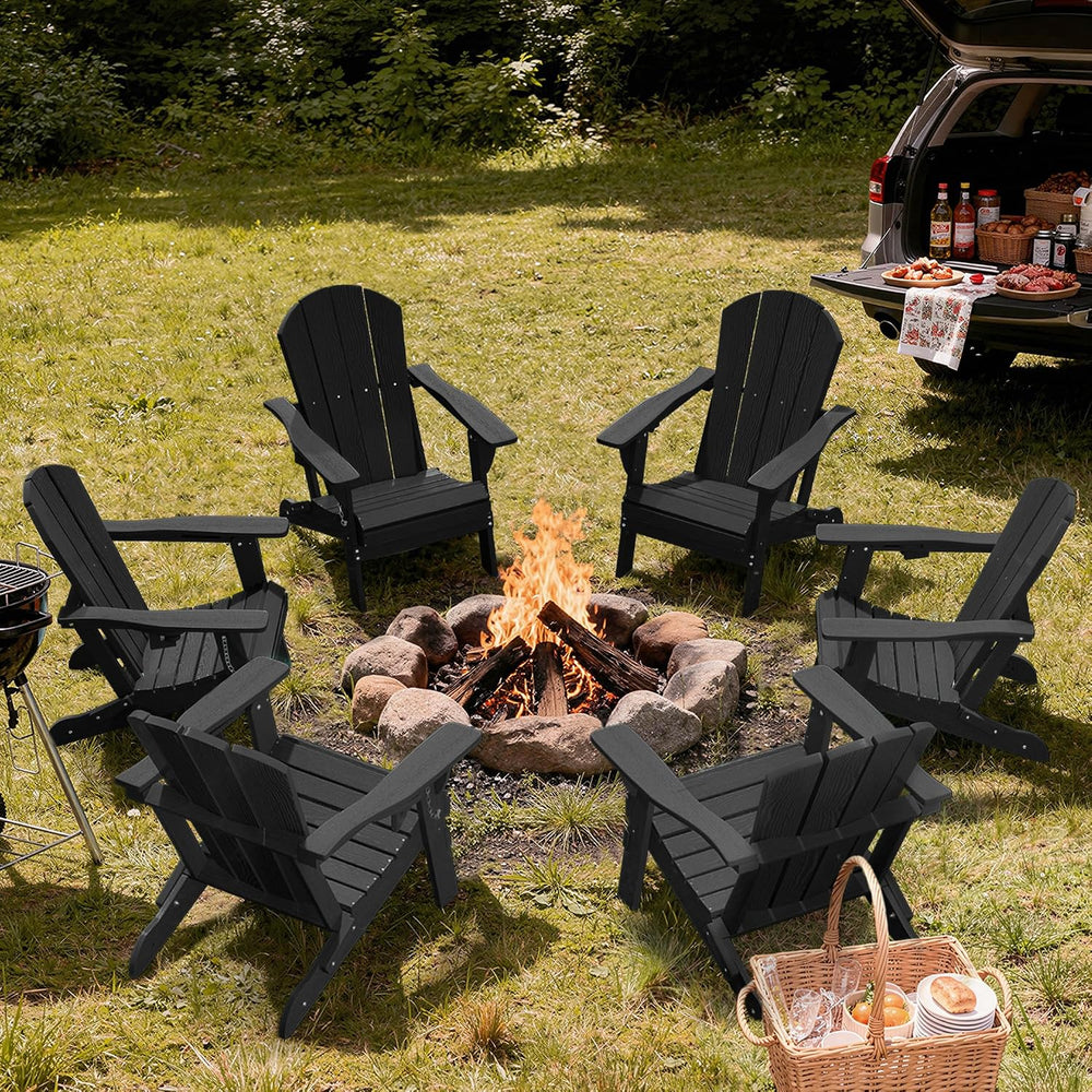 AreShark HDPE Folding Adirondack Chair with Cup Holder, Black