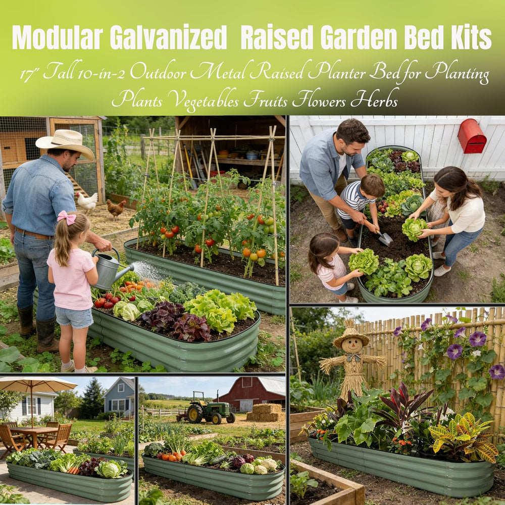 NestNature 17" Tall Galvanized Garden Bed,10-in-2 Modular Raised Garden Bed