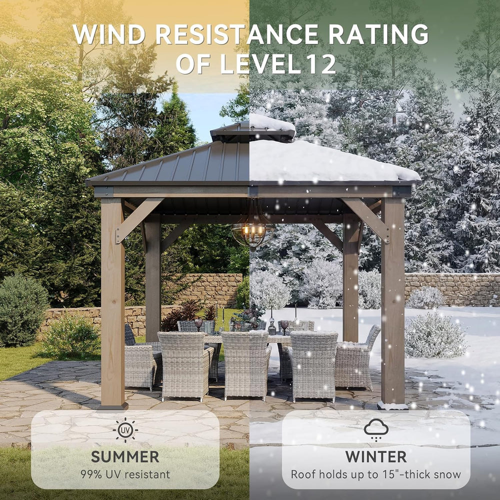 Aoxun 10' x 10' Outdoor Wood Gazebo, Hardtop Gazebo