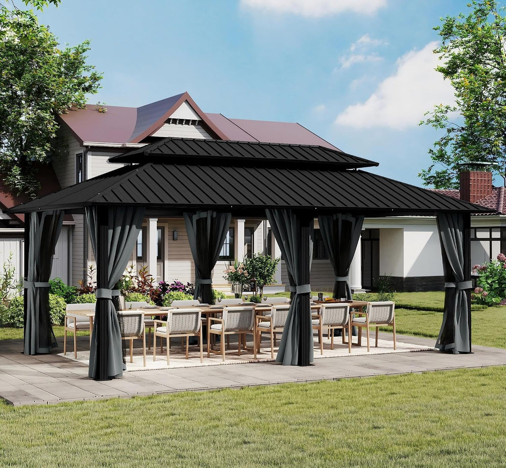 HAPPATIO 12' x 20' Outdoor Hardtop Gazebo, Aluminum Gazebo with Doubl...