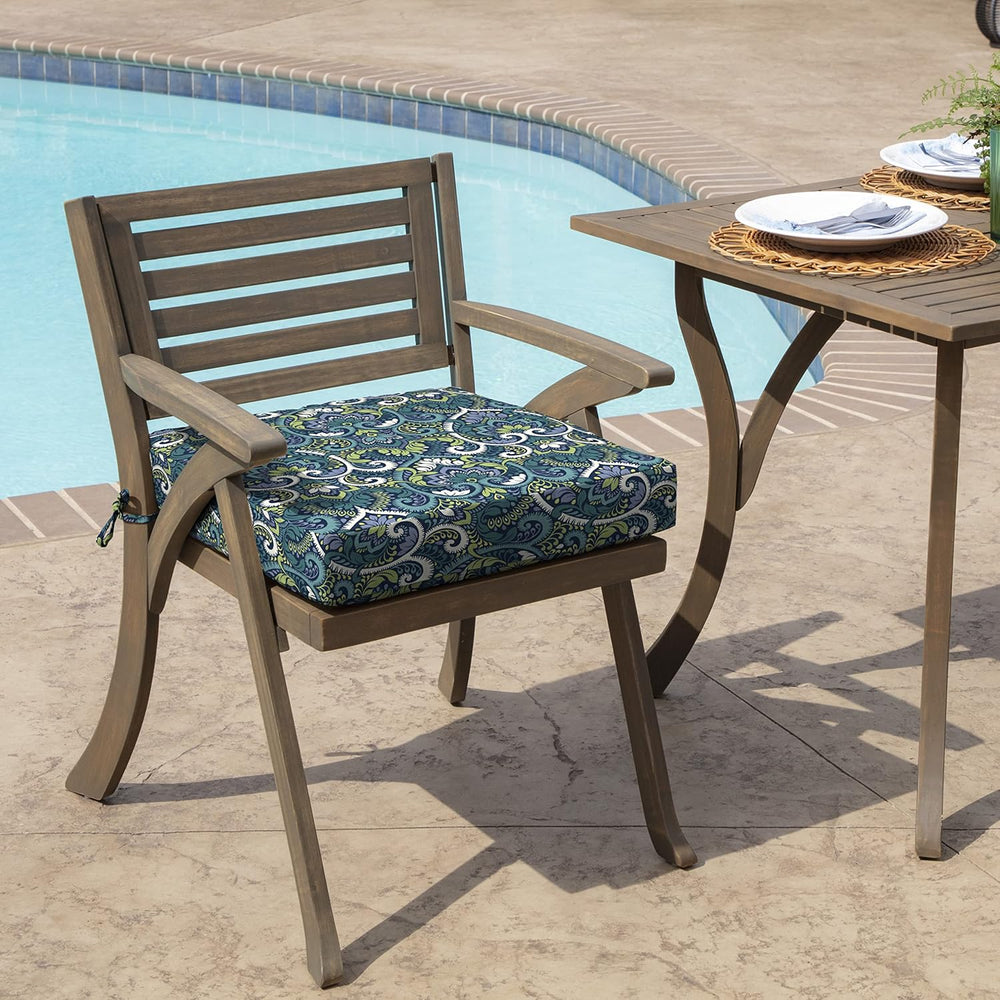 Arden Outdoor Seat Pad Chair Cushion, 21x21, Blue Damask
