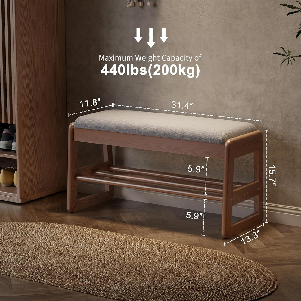 AQIMUELE Shoe Rack Bench, Wooden 2 Tiers with Flip-Top Storage