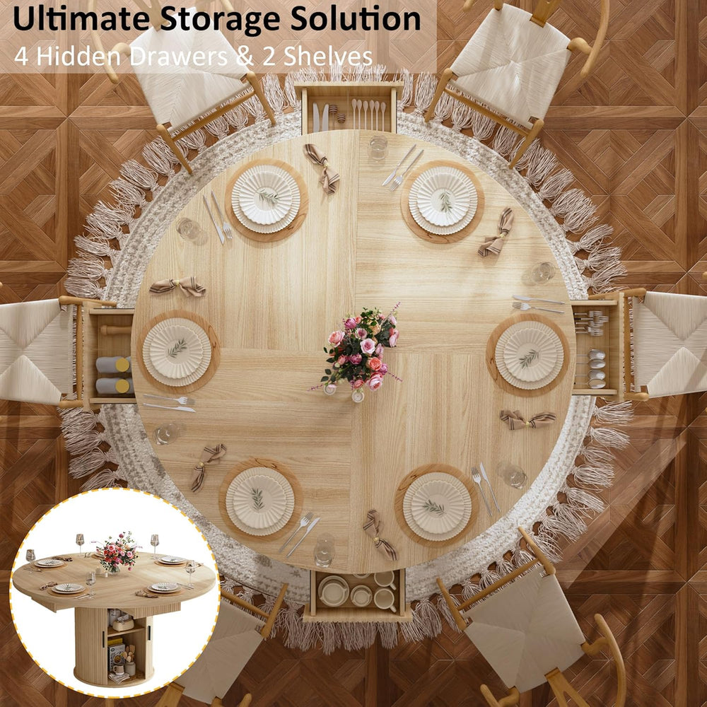 HUAHUU 47.2" Round Dining Table for 4-6, Modern Kitchen Table with 4 Dra...