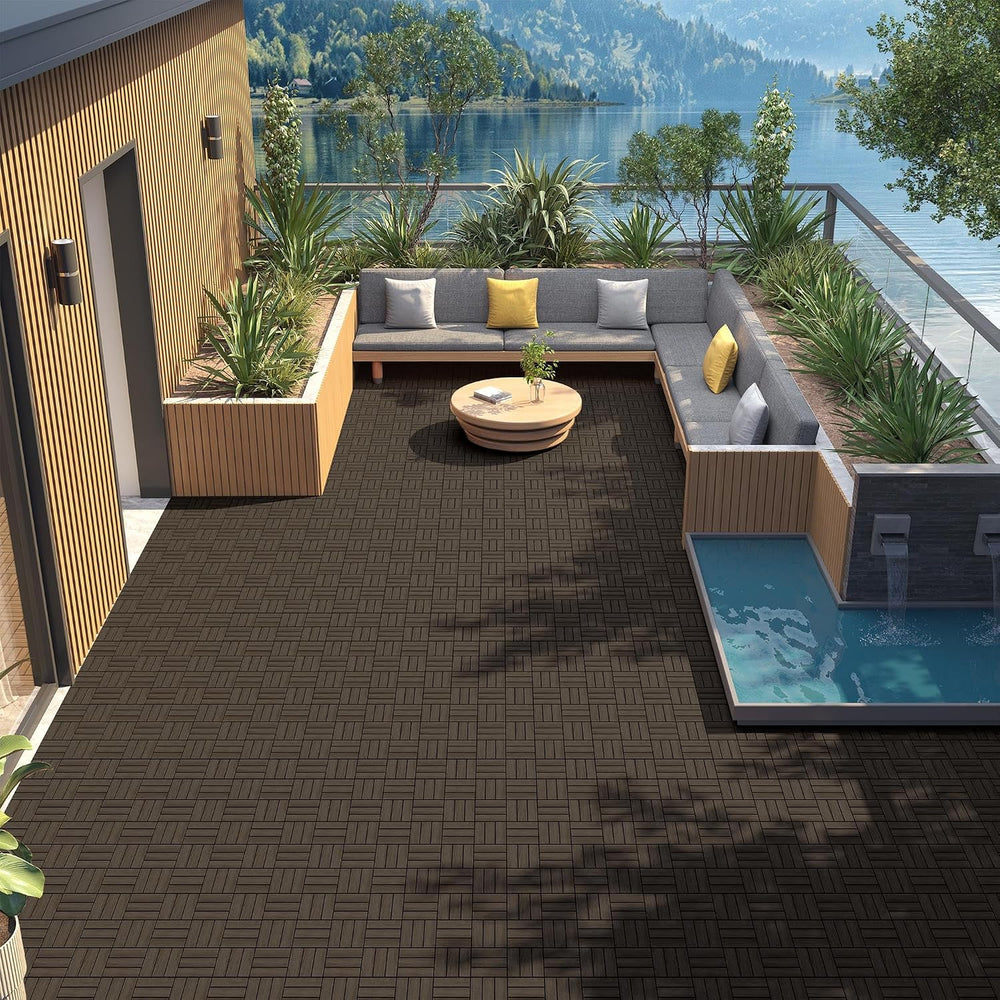 Yaheetech 27PCS Acacia Wood Deck Tiles Interlocking Patio Flooring,Black
