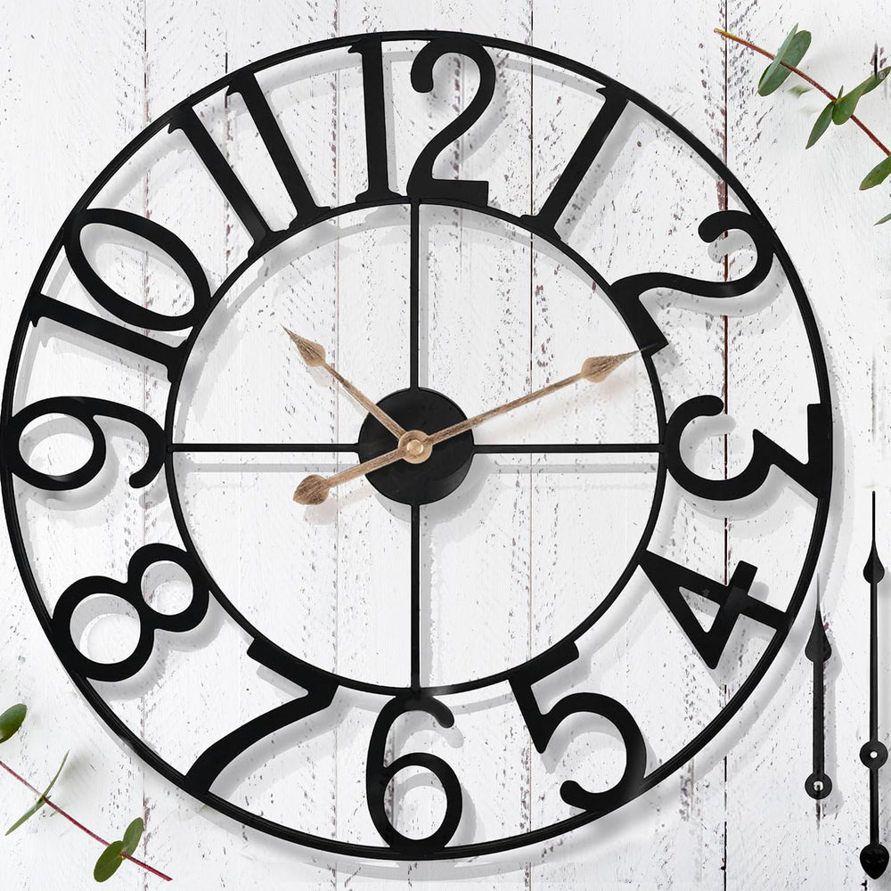 20 in Large Outdoor Clock – Black Metal Outdoor Wall Clock for Patio/Pool Are...