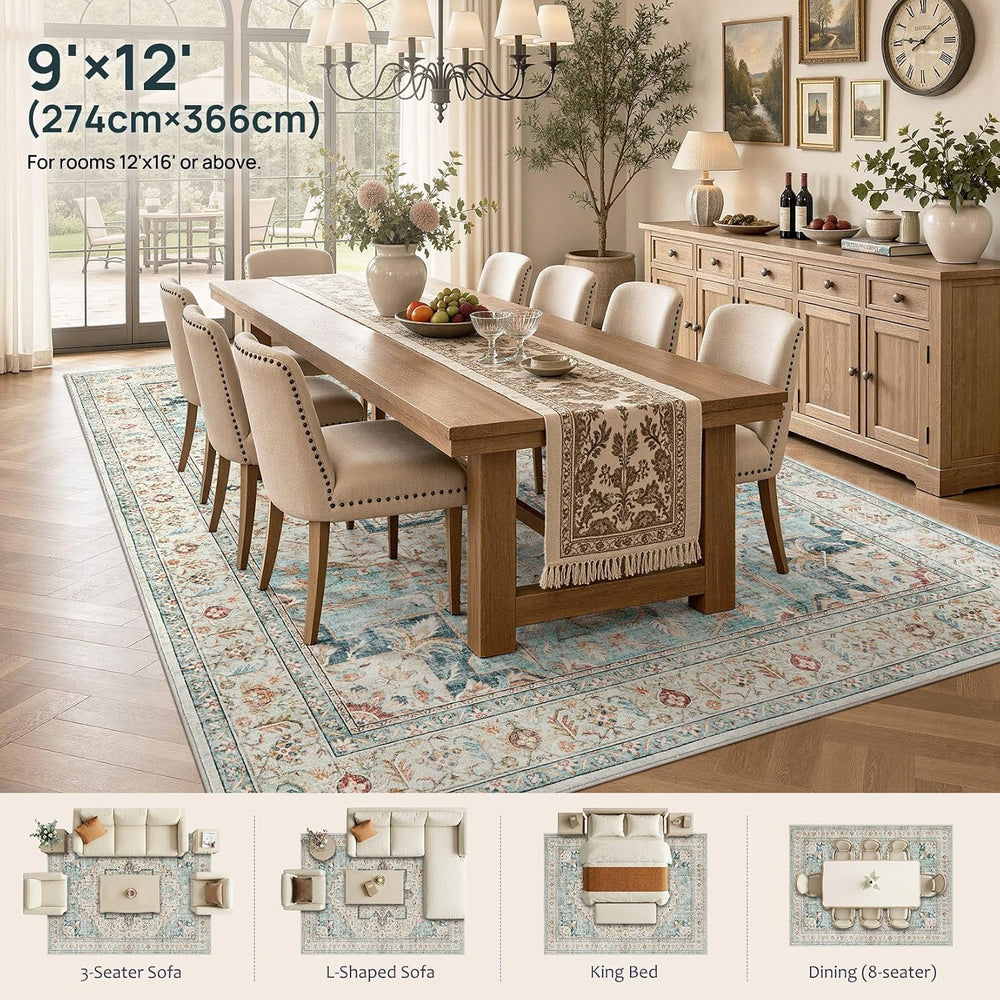 Tortania Area Rug 9x12 Living Room Rug Washable Soft Multi