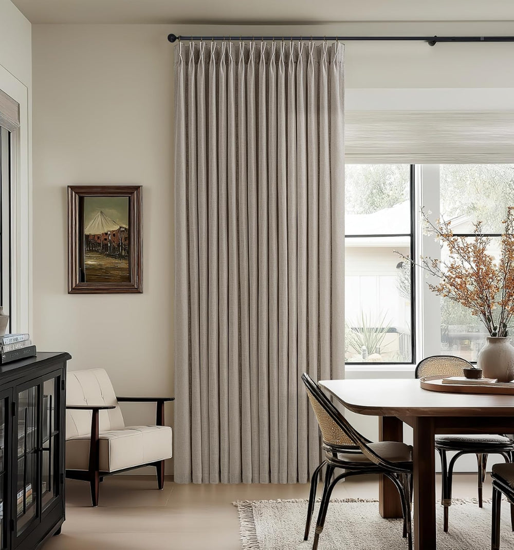 Taupe Pleated Linen Light Filtering Curtains 102 Inches Long 50 Inch Wide