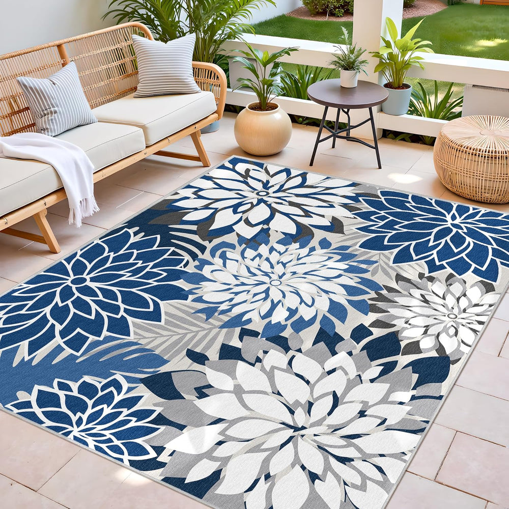 Arenarug Outdoor Rug Waterproof, Washable Patio Rug for Deck, 8x10, Blue