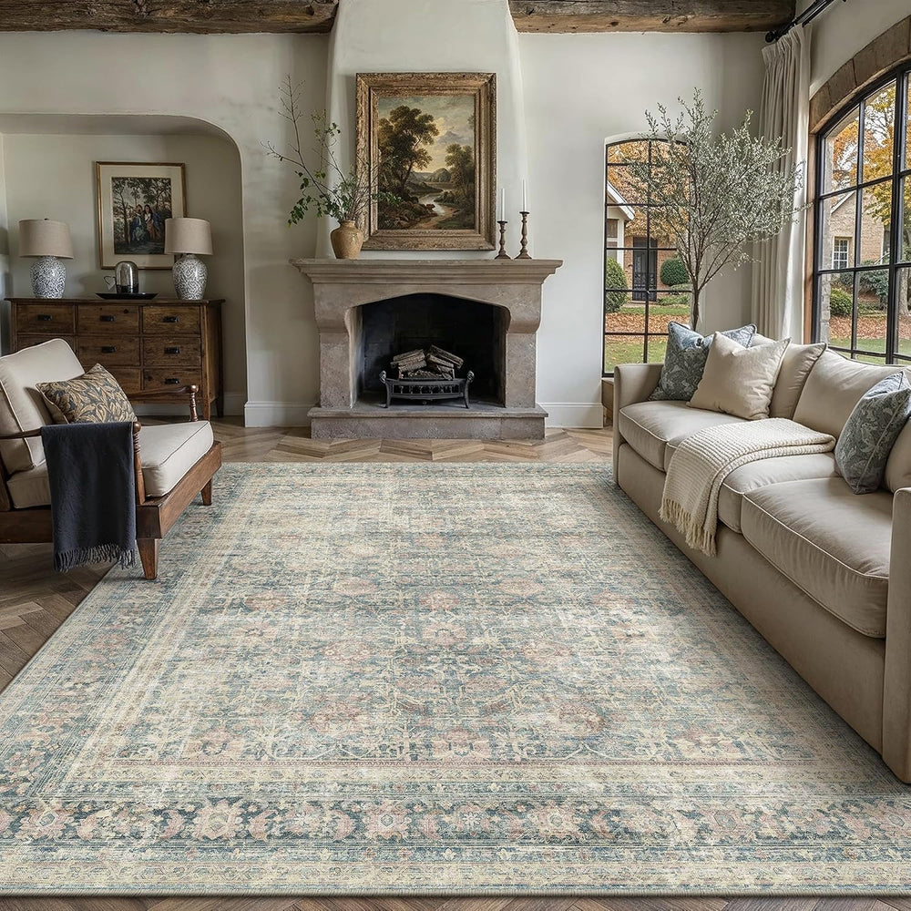8x10 Area Rug Blue Vintage Distressed Carpet