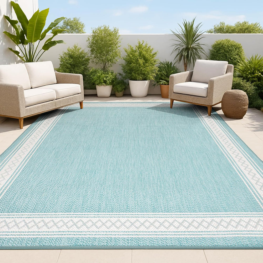 JONATHAN Y Diamond Border Indoor Outdoor Area Rug 3X5 Aqua/Light Gray, Lucia ...