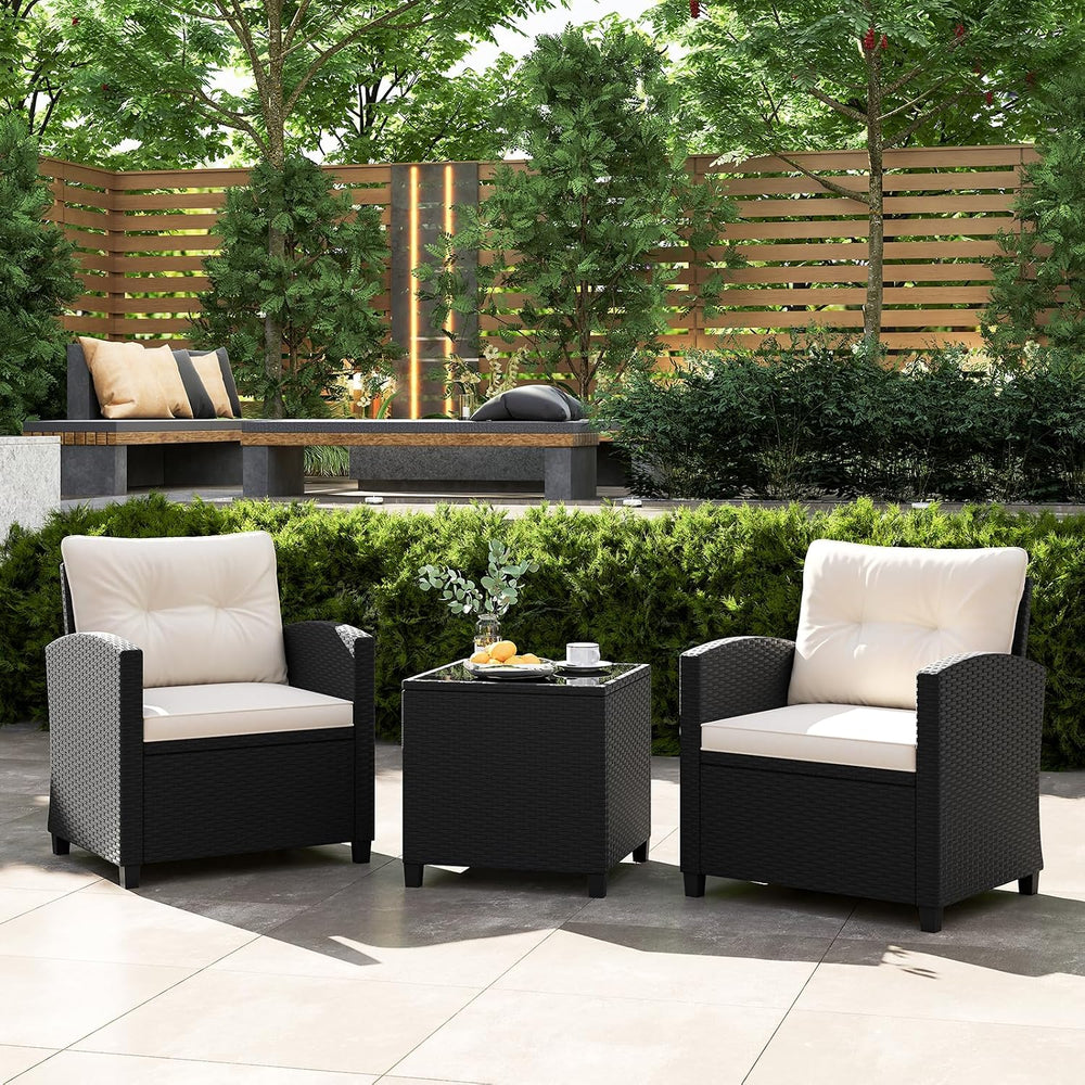 Tangkula 3 Piece Patio Furniture Set, Rattan Conversation Set w/Soft Seat &am...