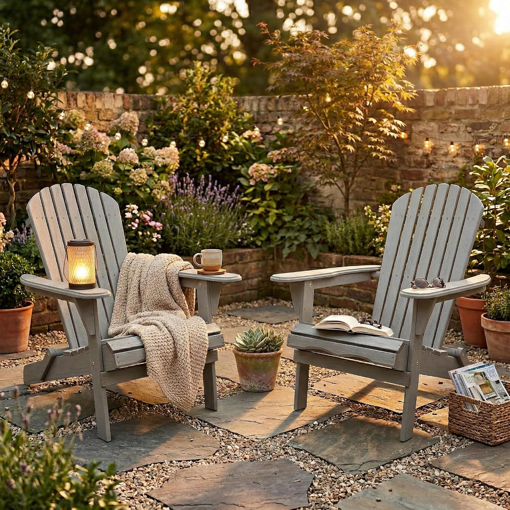 WILLIAMSPACE Adirondack Chairs Set of 2, Solid Wood Outdoor Folding Embossed ...