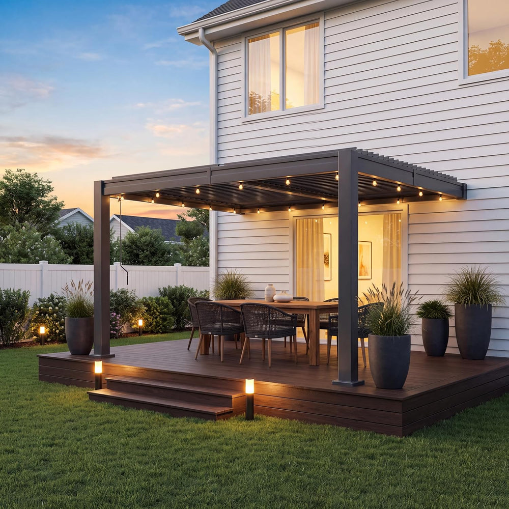 Aoxun Wall Mounted Pergola 10x12 Louvered pergola with Slight Slope Roof