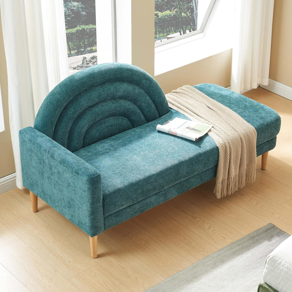 62.2" Linen Chaise Lounge Chair Indoor with Right Armres, Turquoise