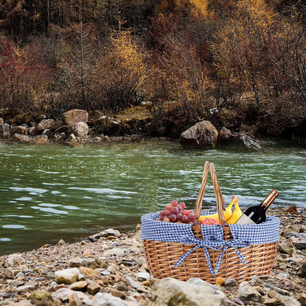 G GOOD GAIN Wicker Picnic Basket with Double Folding Handles,Willow Picnic Ha...