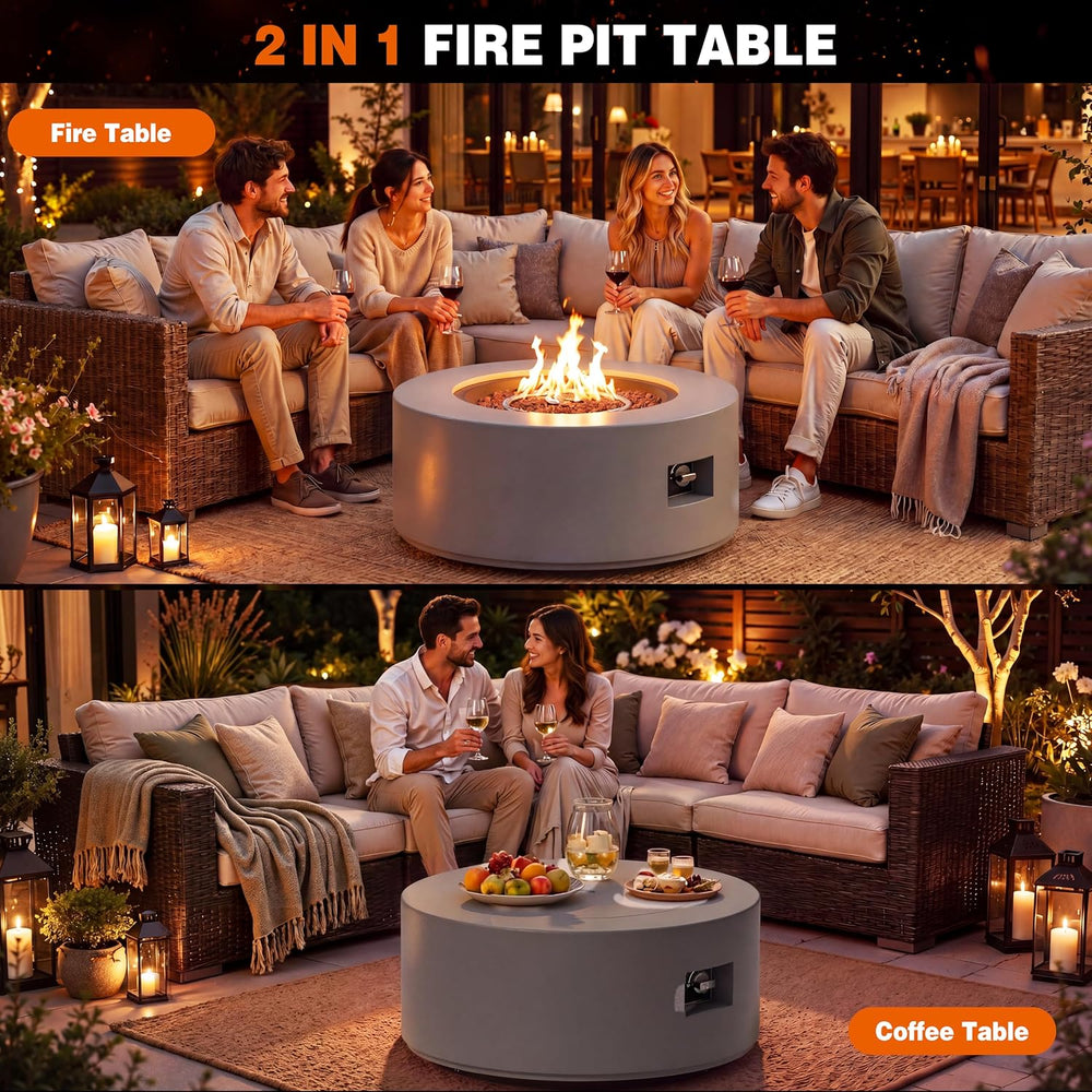 Vongrasig Outdoor Propane Fire Pit, 30" Round Fire Table with Lid, Grey