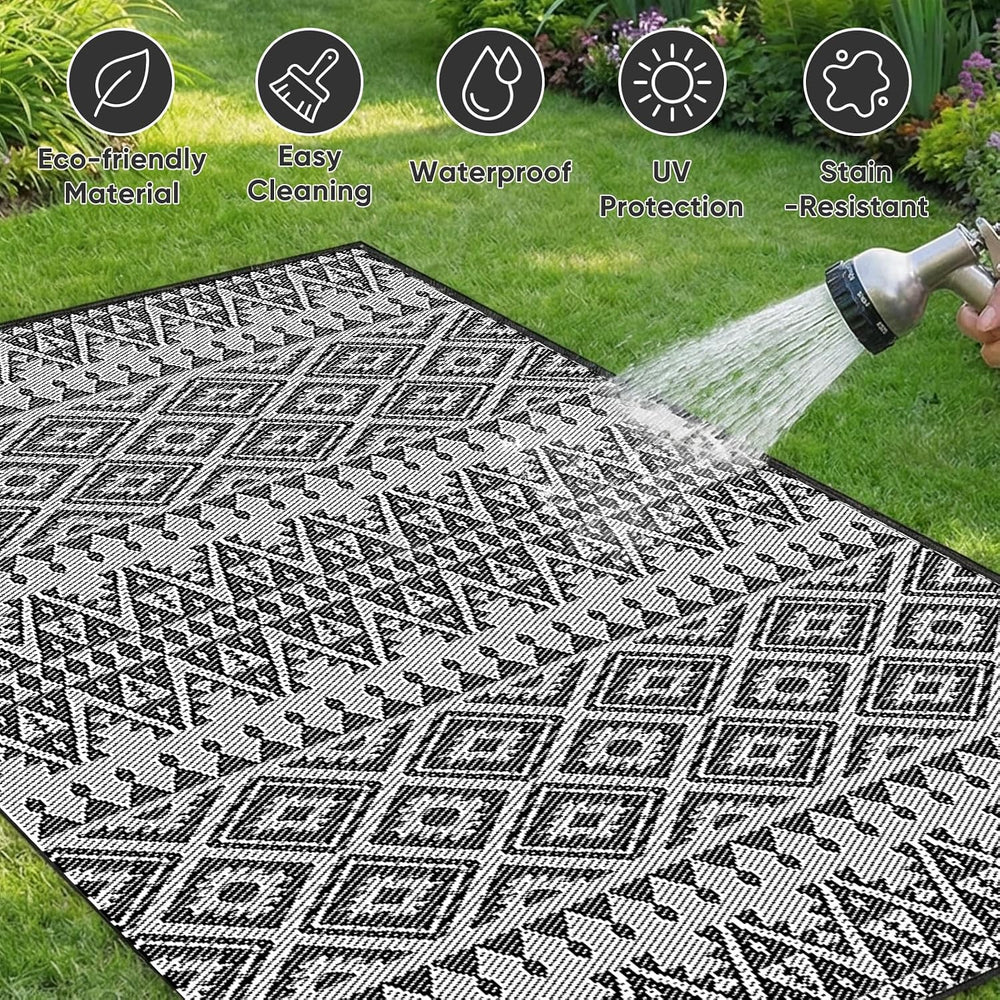 KANAGAWA 8ft x 10ft Reversible Outdoor Rug, Waterproof Plastic Straw Patio Ru...