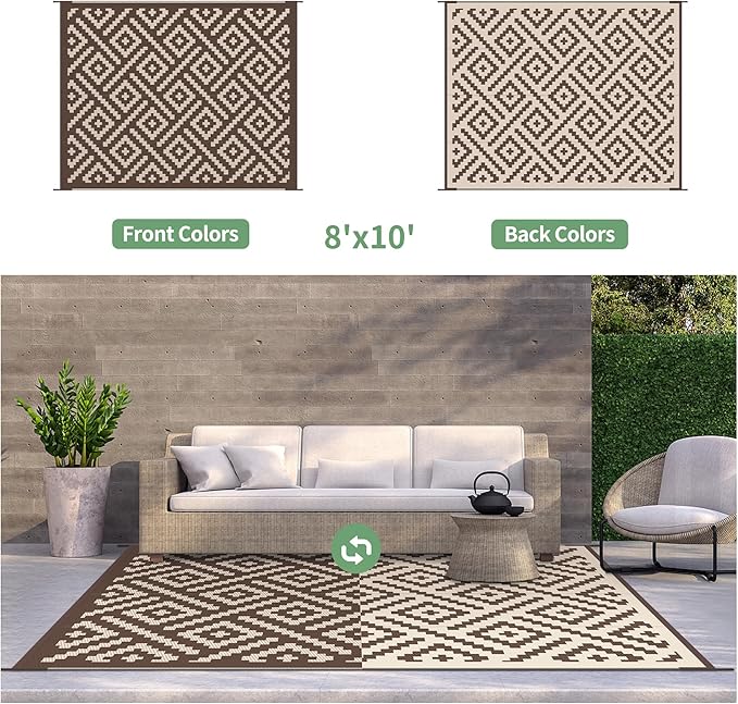 GENIMO Outdoor Rug for Patio Clearance, 8'x10' Waterproof Camping Mat...