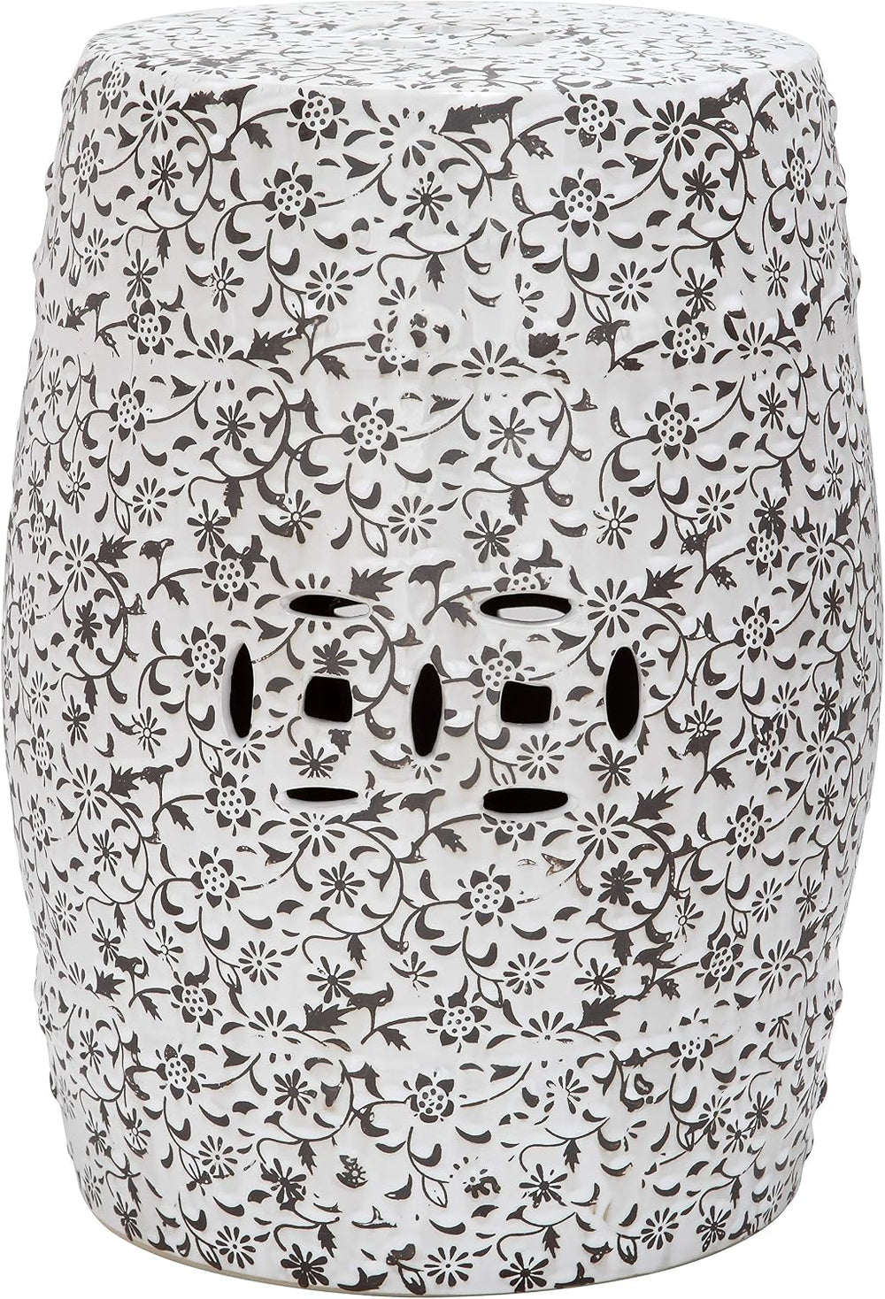 Safavieh Flower and Vine Ceramic Decorative Garden Stool, White and Charcoal