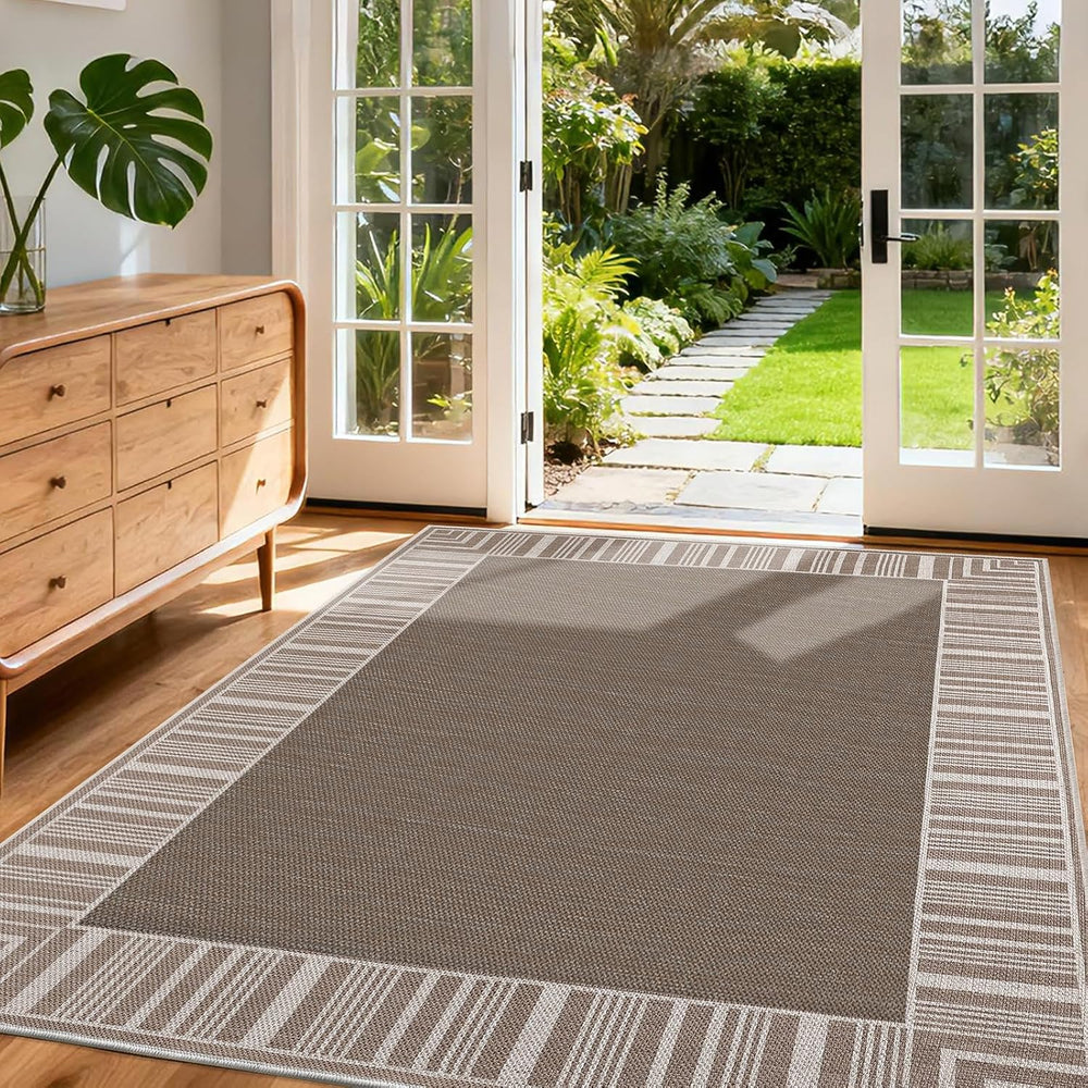GarveeHome Striped Bordered Rug 8x10 Washable Patio Rug for Living Room Moder...